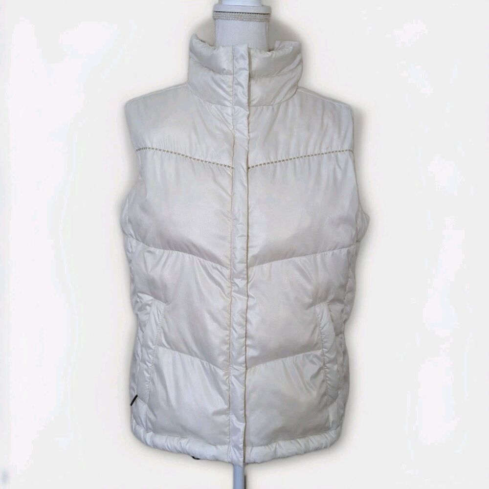 Columbia Puffer Vest Womens L Pearl White Down Full Zip Insulated Warm